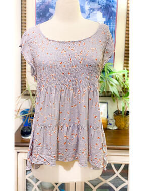 Urban Romantics Smocked Floral Top, Size Medium, Lavender size XL